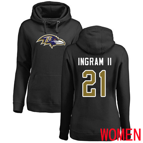 Baltimore Ravens Black Women Mark Ingram II Name and Number Logo NFL Football #21 Pullover Hoodie Sweatshirt